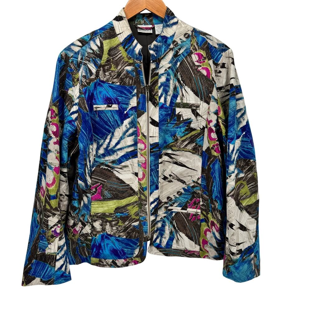 Chico's Jacket Womens XL Art to Wear Coastal Full Zip + Pockets Cotton Colorful‎
